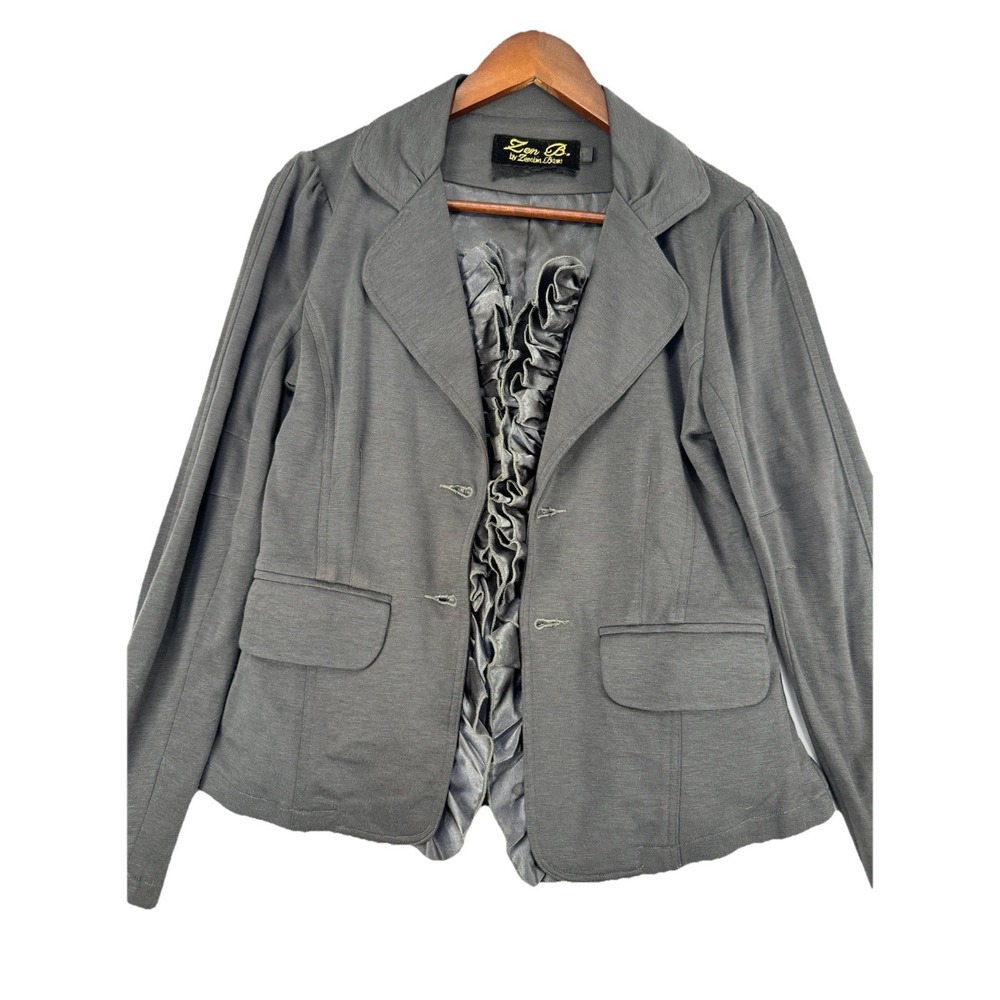 Zen B by Zenobia Bawa Coquette Goth Grey Blazer‎ with Removable Ruffle Front S